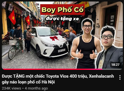 Xe Nhà Lá Cành – Được tặng một chiếc Toyota Vios 400 triệu, Xenhalacanh gây náo loạn phố cổ Hà Nội